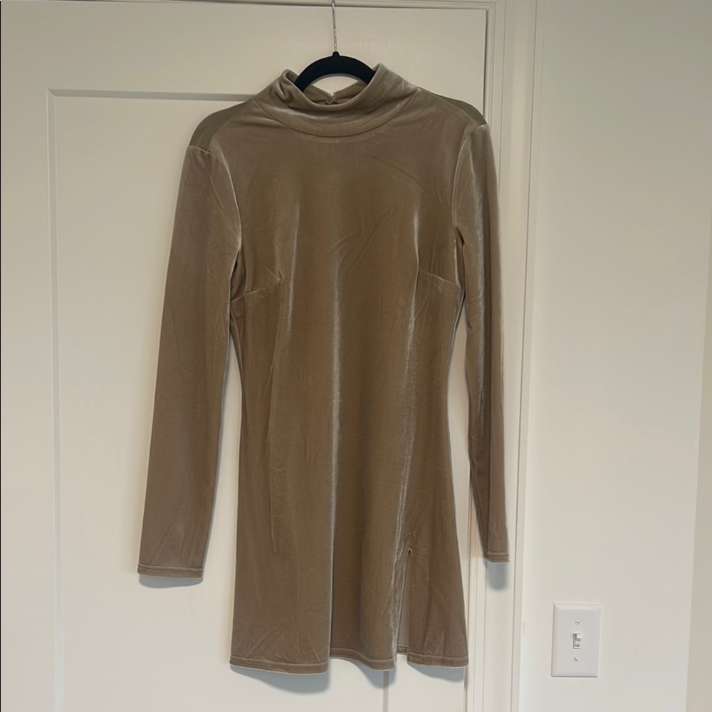 Reformation Tan Sheath Long Sleeve Dress